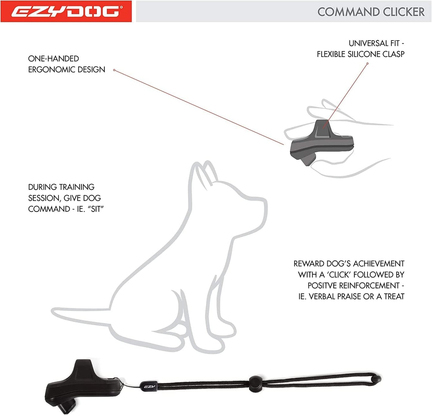 Command Dog Clicker | Dog Training, Training Clicker for Dogs, Dog Training Clickers, Puppy Training, Hands-Free, Positive Reinforcement, Wrist Strap, Dog Whistle (Black)