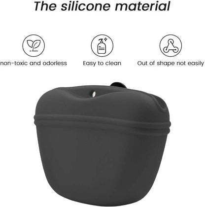 Silicone Dog Treat Pouch,Clip on Portable Training Container,Convenient Magnetic Buckle Closing and Waist Clip,No BPA
